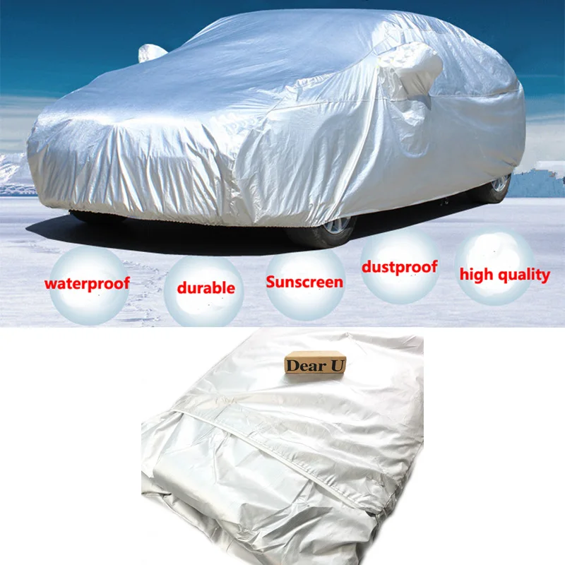 

JEAZEA Silver Full Car Cover Waterproof Thicken Case Anti UV Rain Sunshade Heat Protection Dustproof Outdoor Scratch-Resistant