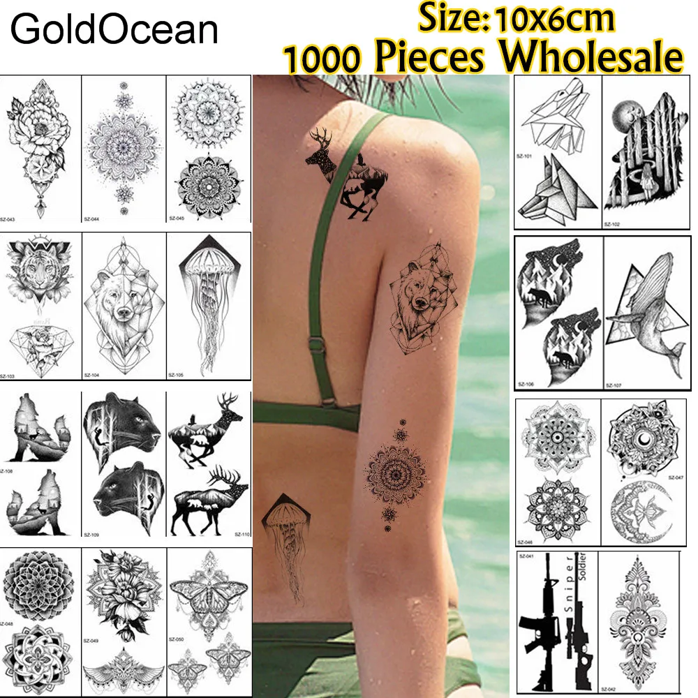 

GoldOcean 1000 Pieces Wholesale Temporary Fake Tattoo 10x6cm 3D Watercolor Geometric Tatoo For Men Women Body Art Tattoo Sticker