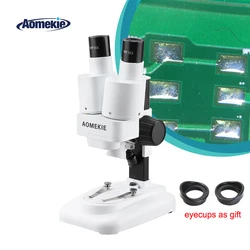 AOMEKIE 20X Stereo Microscope Binocular with LED for PCB Soldering Tool Mobile Phone Repair Slides Mineral Watching Microscopio