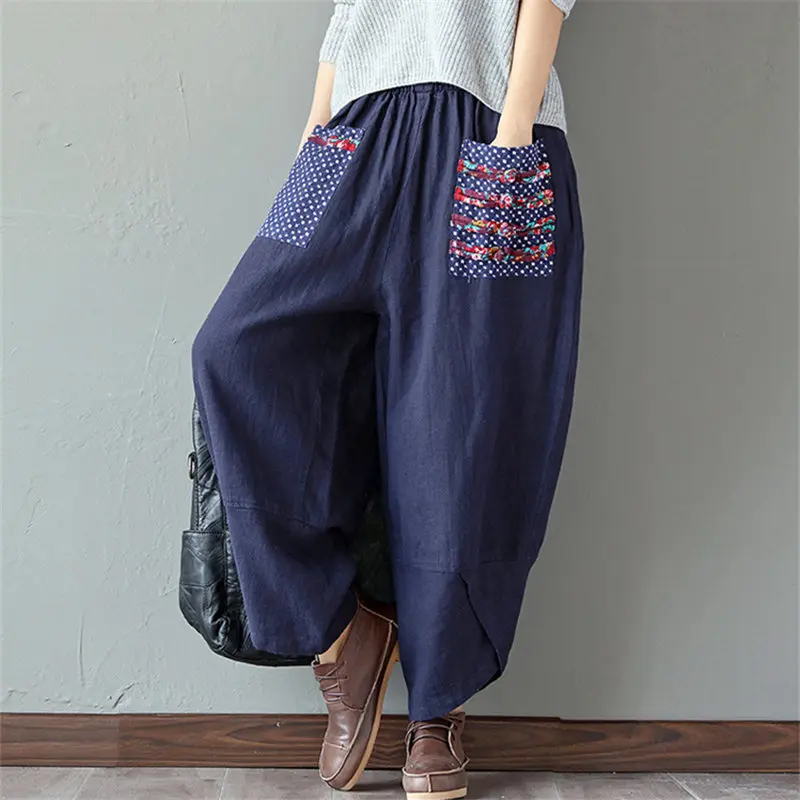 Sarouel Pantalon Femme Harem Pants Boho Vintage Cotton Linen Wide Leg Pants Women Hippie Trousers Big Size 2XL