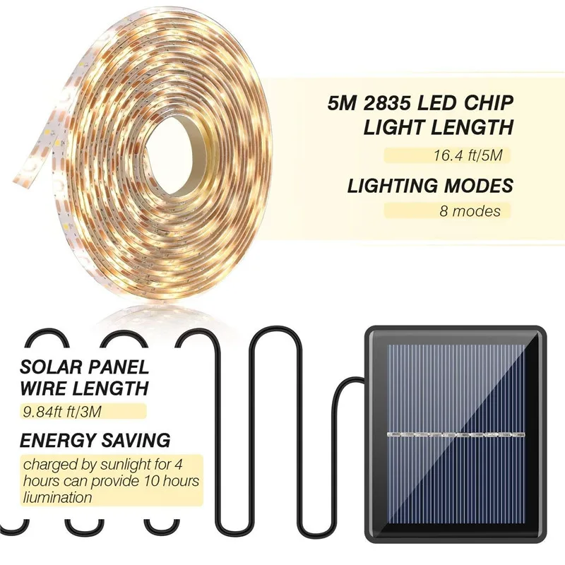 5M 150LEDs RGB/Warm Weiß Solar-LED-Licht String 8 Modi Wasserdicht IP67 Flexible Solar LED Fairy lichter Im Freien Garten Licht