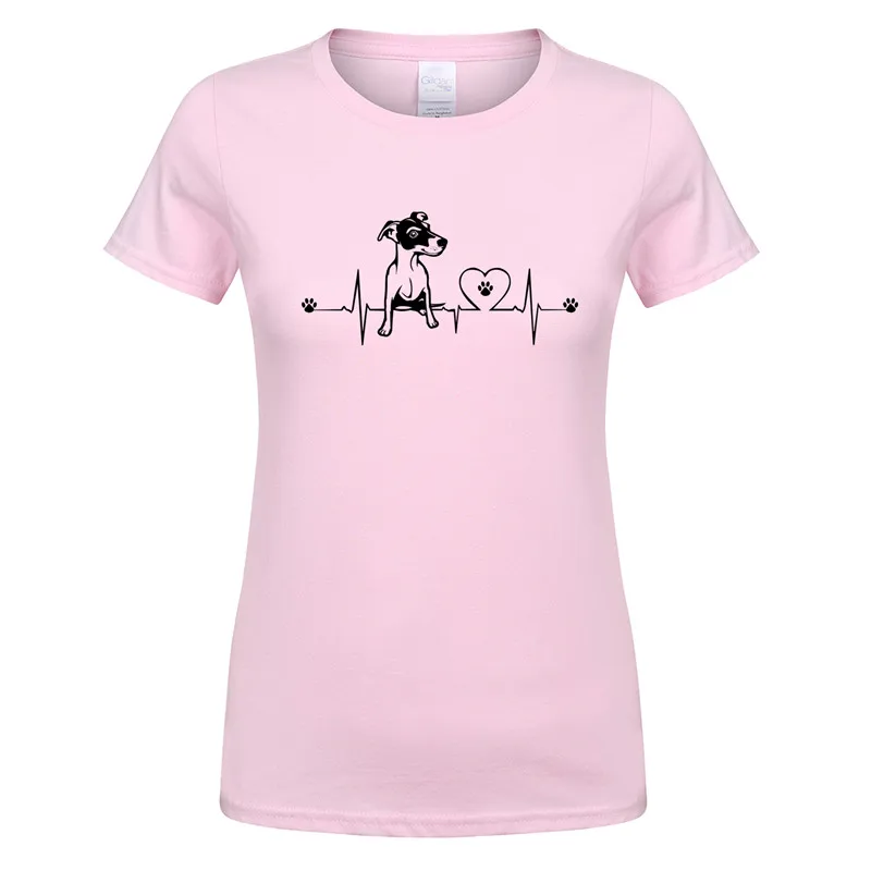 

New Jack Russell Heartbeat T Shirt Women Tee Short Sleeve Cotton Animal Funny Woman Dog T-shirt Girl Clothing OZ-028