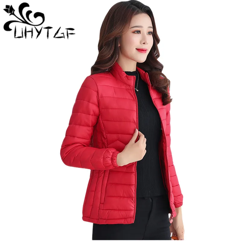 UHYTGF-Thin Short Down Coats para mulheres, feminino Slim Parkas, jaqueta padrão onda, jaquetas de inverno, tamanho grande, 44, 2023