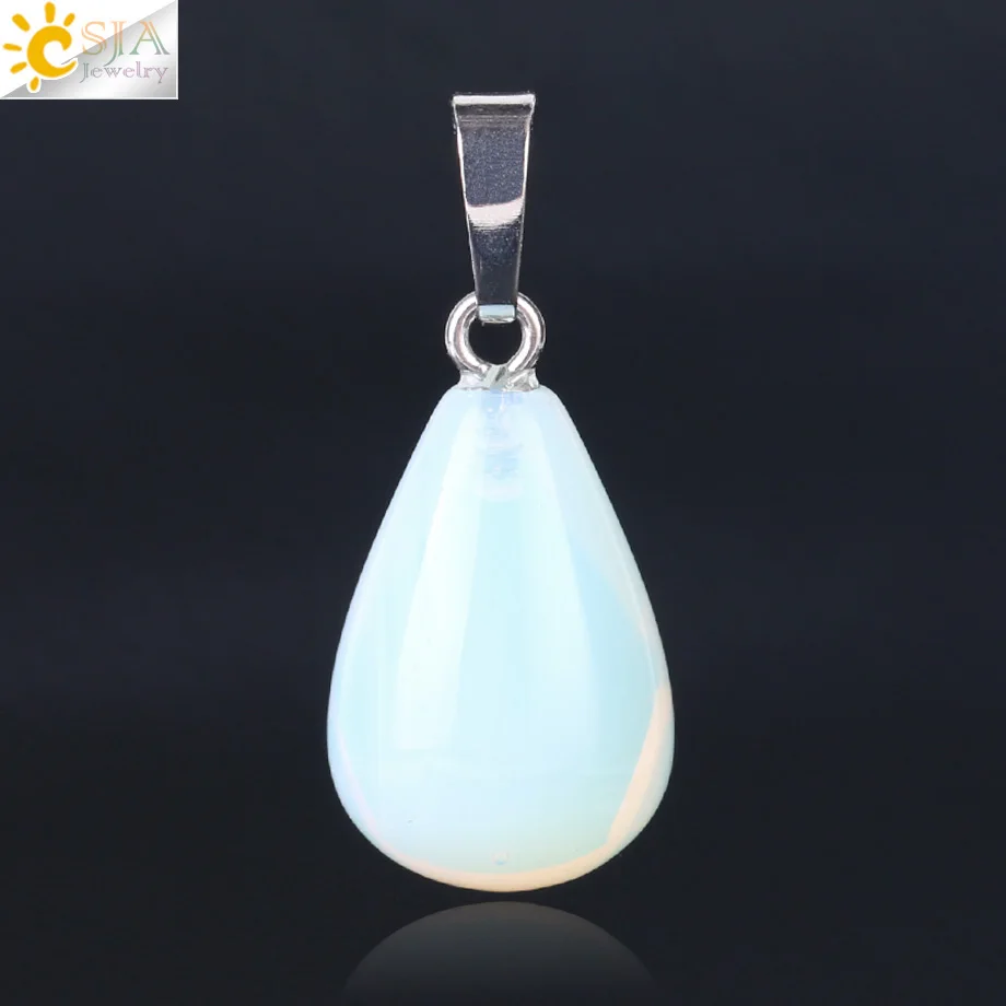 CSJA Natural Stone Water Drop Pendant Pear Shape Bead Purple Crystal Pink Quartz Simple Pendants for Necklace Women Jewelry F520