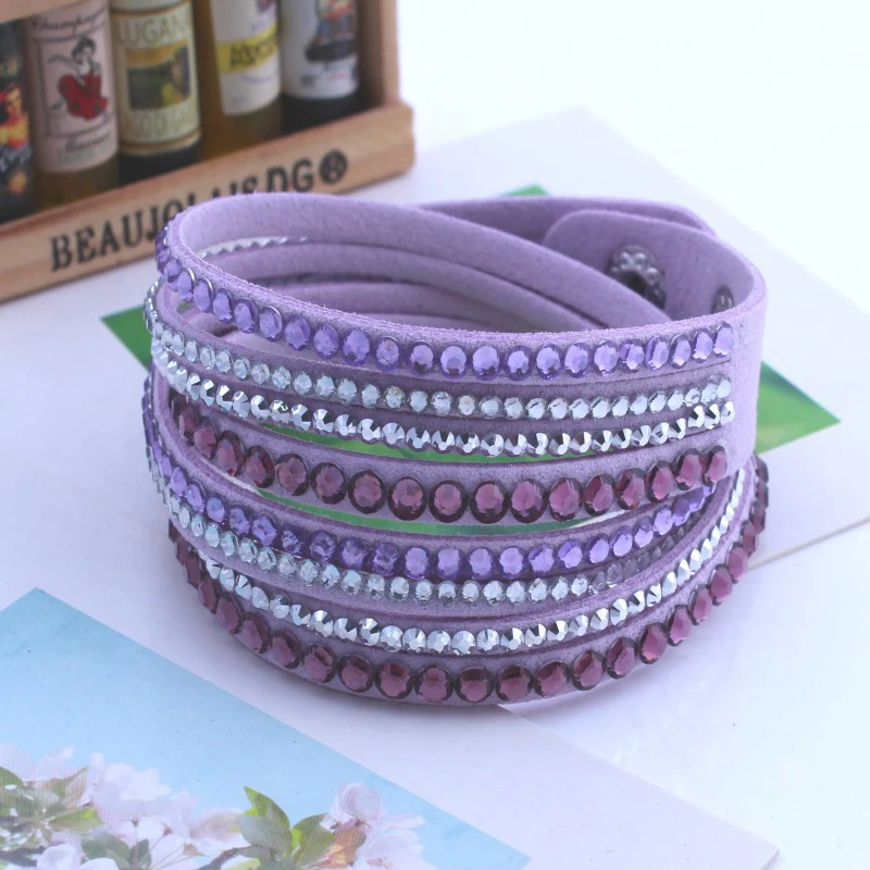 Korean Version Leather Bracelet Rhinestone Crystal  Wrap Multilayer s For Women Feminino Pulseras Mulher Jewelry