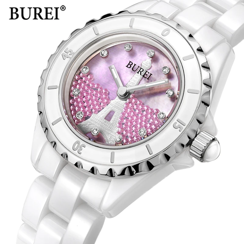 BUREI Brand Ladies Fashion Ceramic Bracelet Watch Women\'s Luxury Waterproof Sapphire Quartz Watches Clock for Women Montre Femme