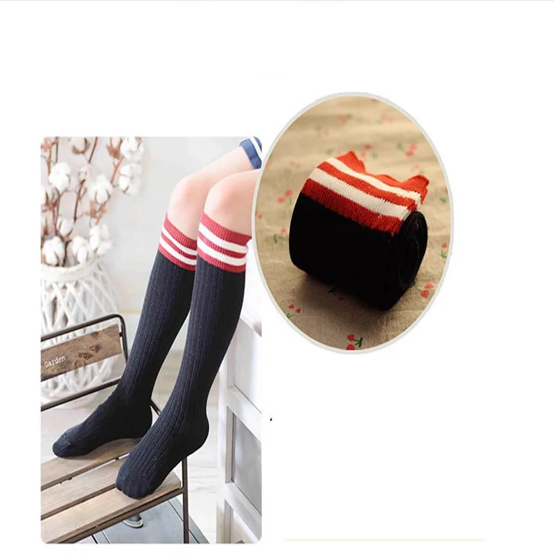 New autumn and winter cotton double-needle striped long socks no gift box