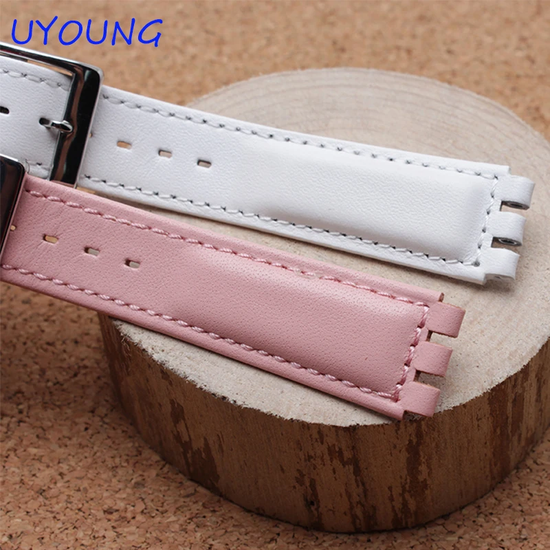 High Quality 17mm 19mm Waterproof Genuine Leather Watch Strap Band Black Brown White With Clasp for swatch wathcband