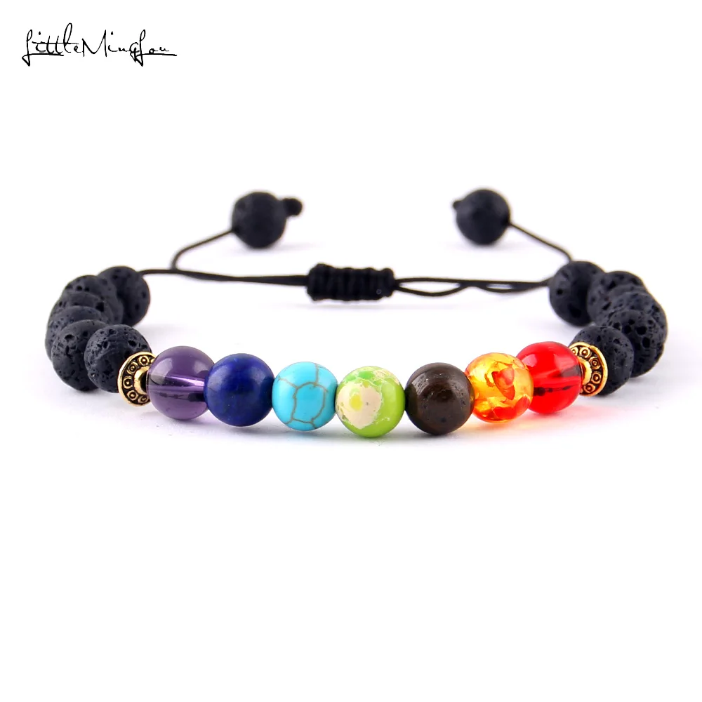 Little Minglou Rope Knitting Bracelet For Women Brand Sparkling Crystal Yoga 7 Chakras Healing Balance Beads Men Bracelets