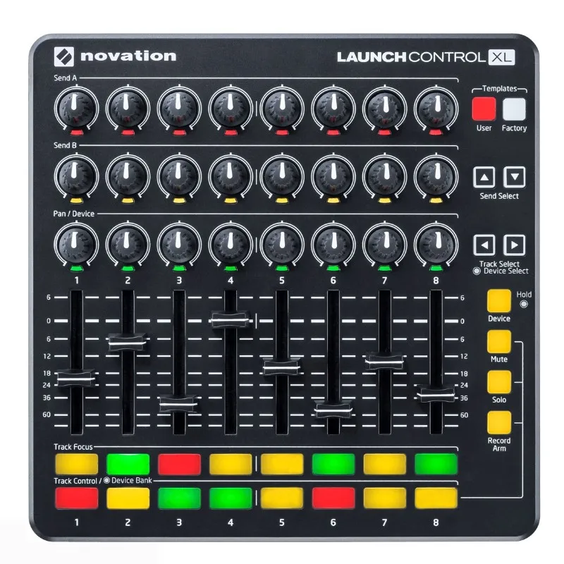 Novation Launch Control XL MK2 MIDI keyboard controller mixer eight rugged faders 16 multi-colour buttons DJ stage performance