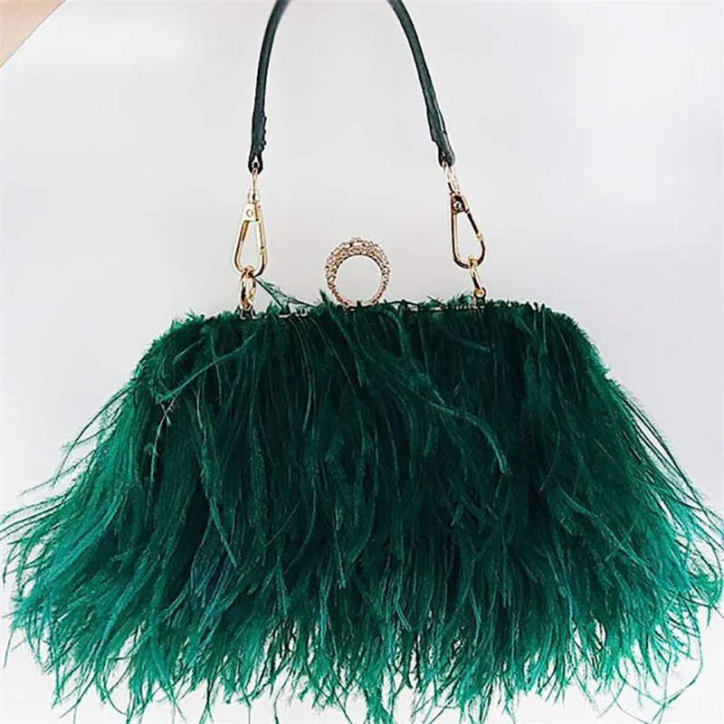 Women Bags Handbags Famous Brands Ostrich Feather Clutch Luxury Handbags Women Bags Designer Chain Evening Party Clutch Bag