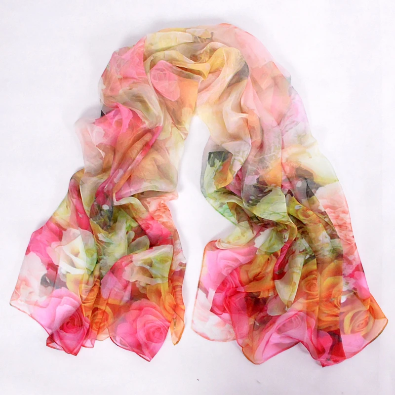 New Spring Autumn Ladies Pure Silk Scarf Winter Accessories Long Design Pink Scarves Wraps Women Digital Injket Sunshade Shawl