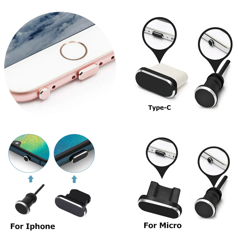 Dust Plug Set Type C Micro for Iphone 12 11 Pro XR XS X 8 7 6S 5 Mobile Phone Accessories Jack for Android Samsung Xiaomi Huawei