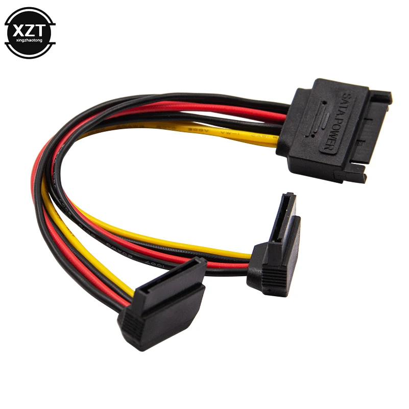 

90 Degree SATA 15-Pin Male to 2 x 15P Female Y Splitter Adapter Power Cable for Solid State SSD Hard Disk Motherboard