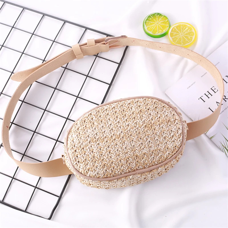 Rattan oval mulheres sacos de cintura artesanal boemia palha saco designer verão praia mini pacote viagem menina pacote peito bolsas