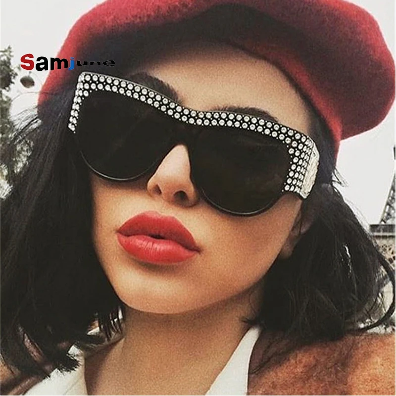 Samjune 2018 Shining Diamond Sunglasses Women Brand Design Flash Square Shades Female Mirror Sun Glasses Oculos Lunette