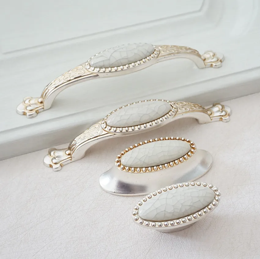 

Antique Silver Archaize Furniture Handles White Crack Bedroom Drawer Pulls Kitchen Cupboard Door Knob Cabinet Handle Hardware
