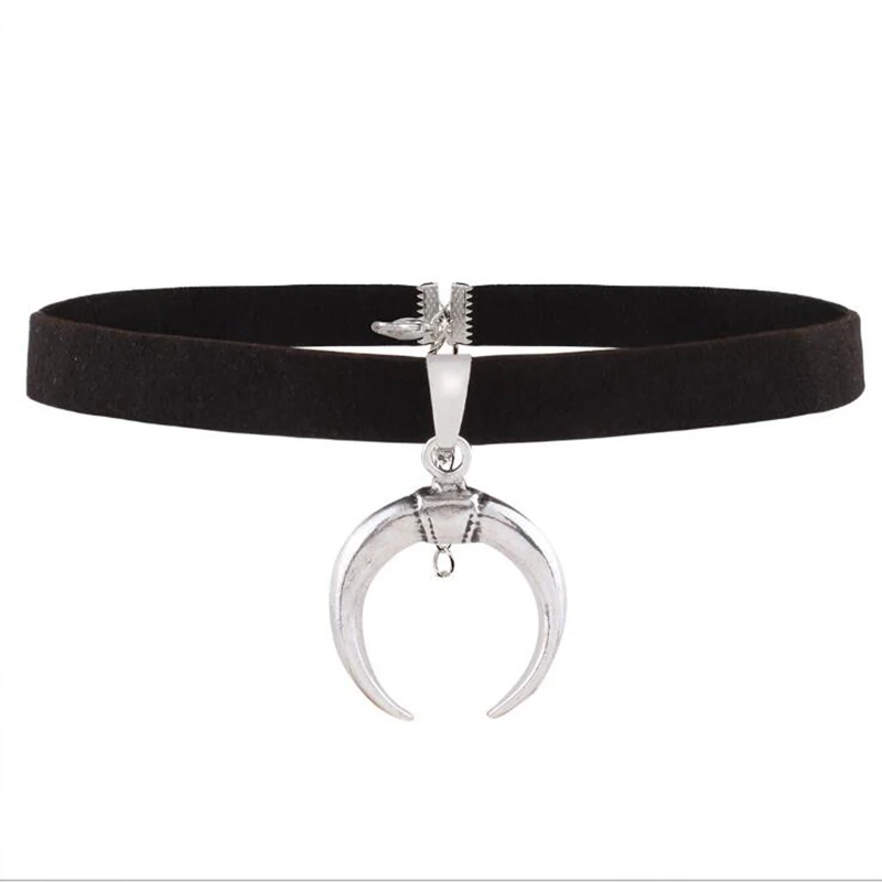 Punk Crescent Pendant Choker Necklace For Women Vintage Alloy Half Moon Rope Chain Collar Choker Fashion Jewelry Colliers Colar