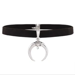 Punk Crescent Pendant Choker Necklace For Women Vintage Alloy Half Moon Rope Chain Collar Choker Fashion Jewelry Colliers Colar