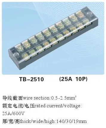 5pcs 600V 25A Double Row 10 Position Terminal TB2510