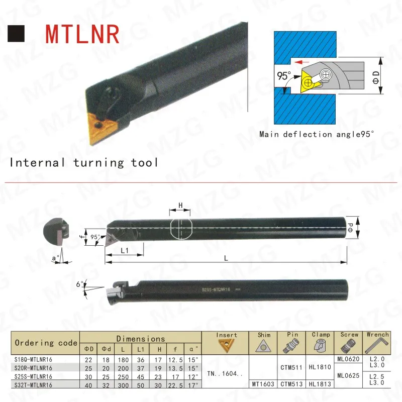 MZG 16mm 18mm 20mm S16Q-MTLNR16 Turning Machine Toolholder TNGG Inserts Clamped Internal Boring Tool Holder CNC Lathe Cutter Bar