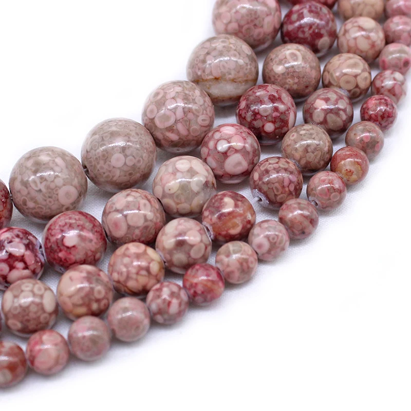 Natural Chrysanthemum Stone Coral Red Round Loose Beads 15" Strand Jewelry Accessories Making Necklace Bracelet6 8 10 12MM view 6