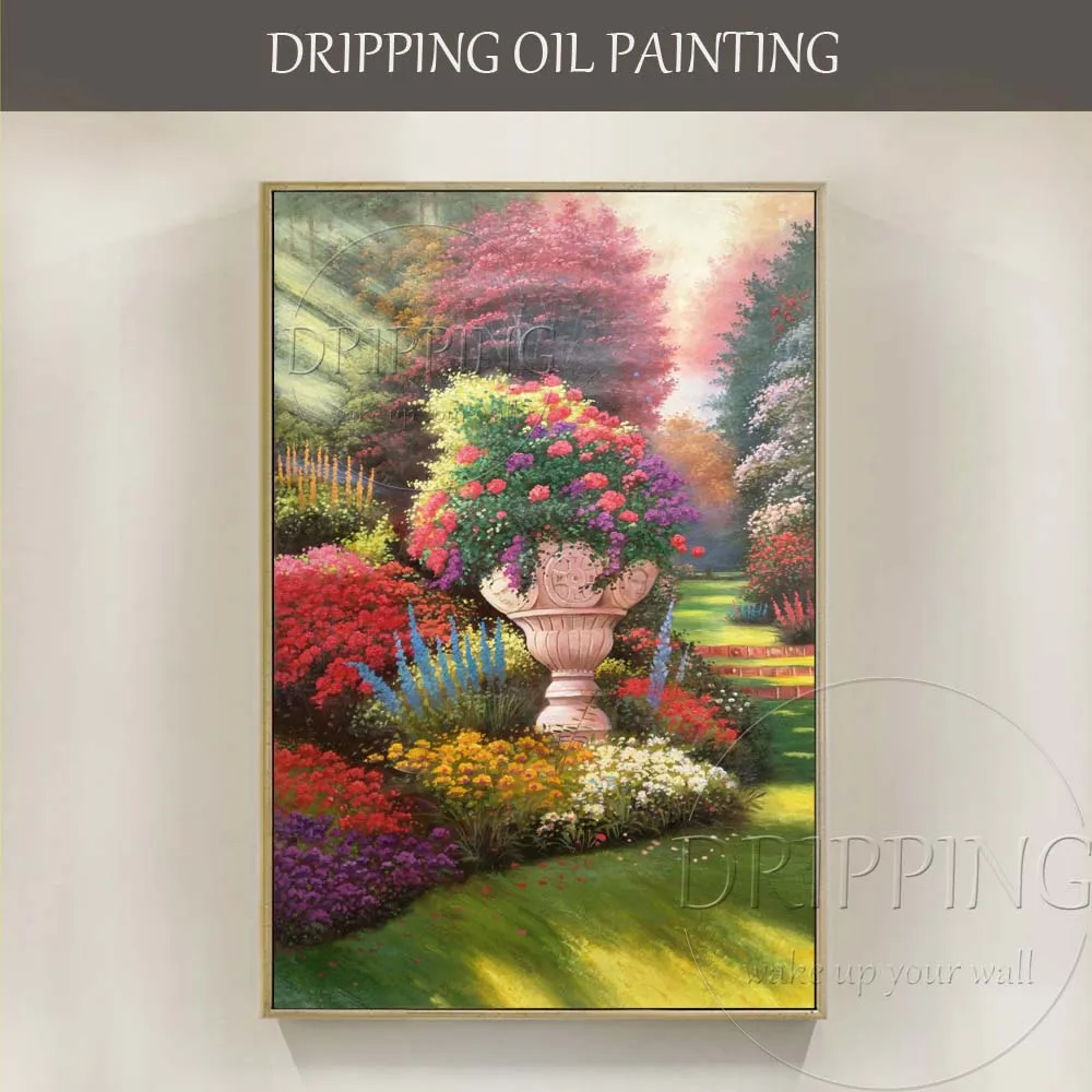 

High Skills Artist Hand-painted High Quality Beautiful Garden Landscape Oil Painting on Canvas Vivid Colors Garden Oil Painting