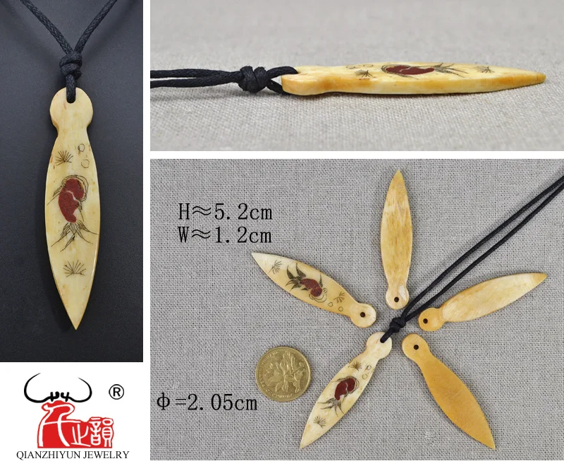 GX092 Hot Sale Yak bone fangs pendant necklaces women necklace Vintage yellow necklace handmade carved goldfish jewelry