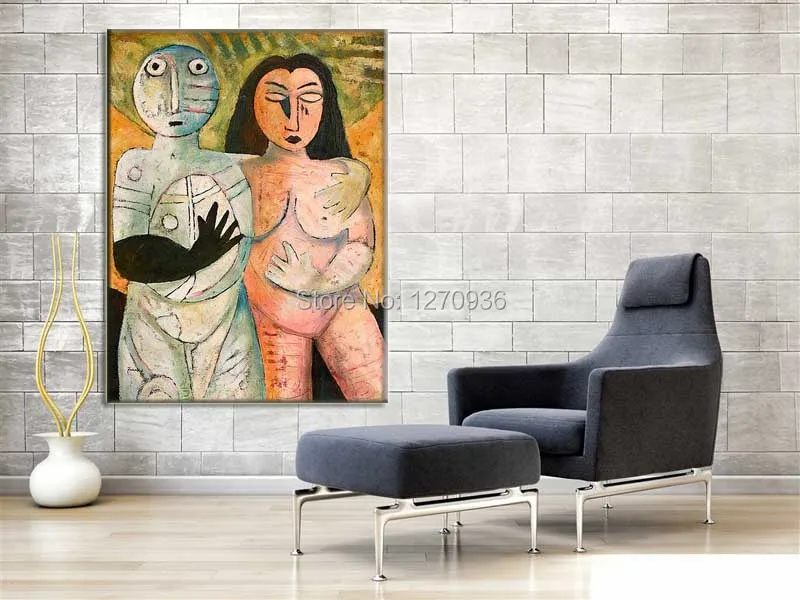 Top Skill Hand Painted Modern Abstract Indian Happiness Conple Nude Portrait Oil Painting on Canvas Wall Artwork for Home Decor