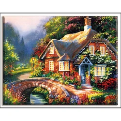Dmc,Cross-stitch,house,Oil painting landscape ,Diy,Needlework,kits,White canvas 40x50cm,cotton thread,Sets For full embroidery