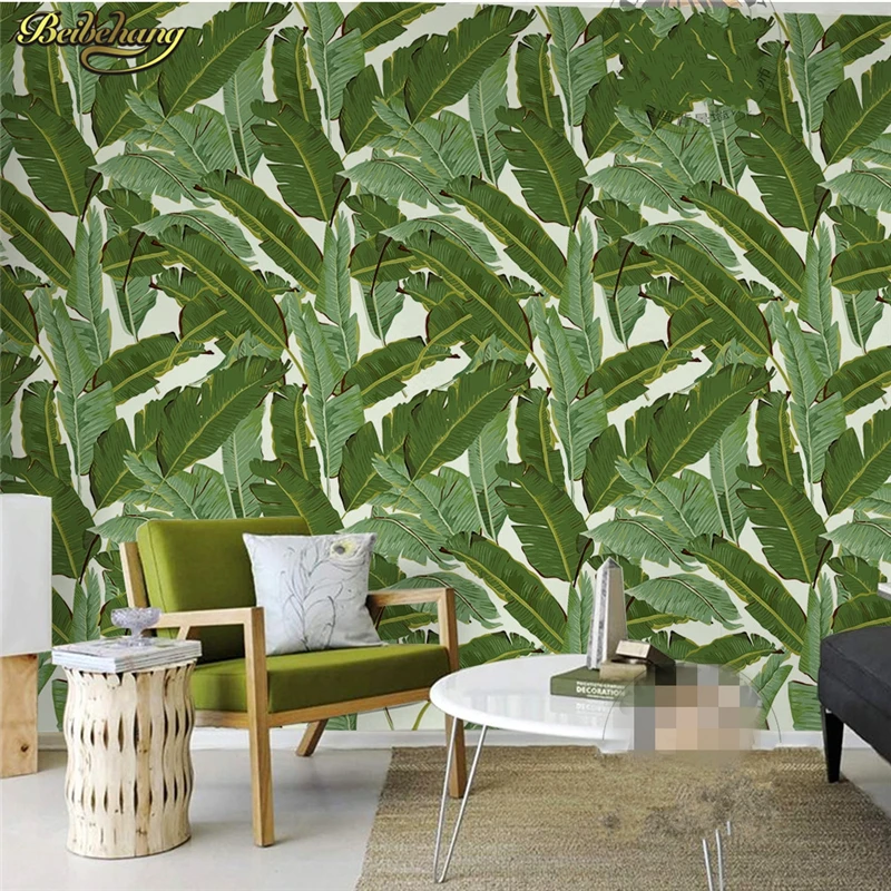 beibehang Custom photo wallpaper large mural wall stickers fresh natural green tropical rainforest hand-painted banana leaves