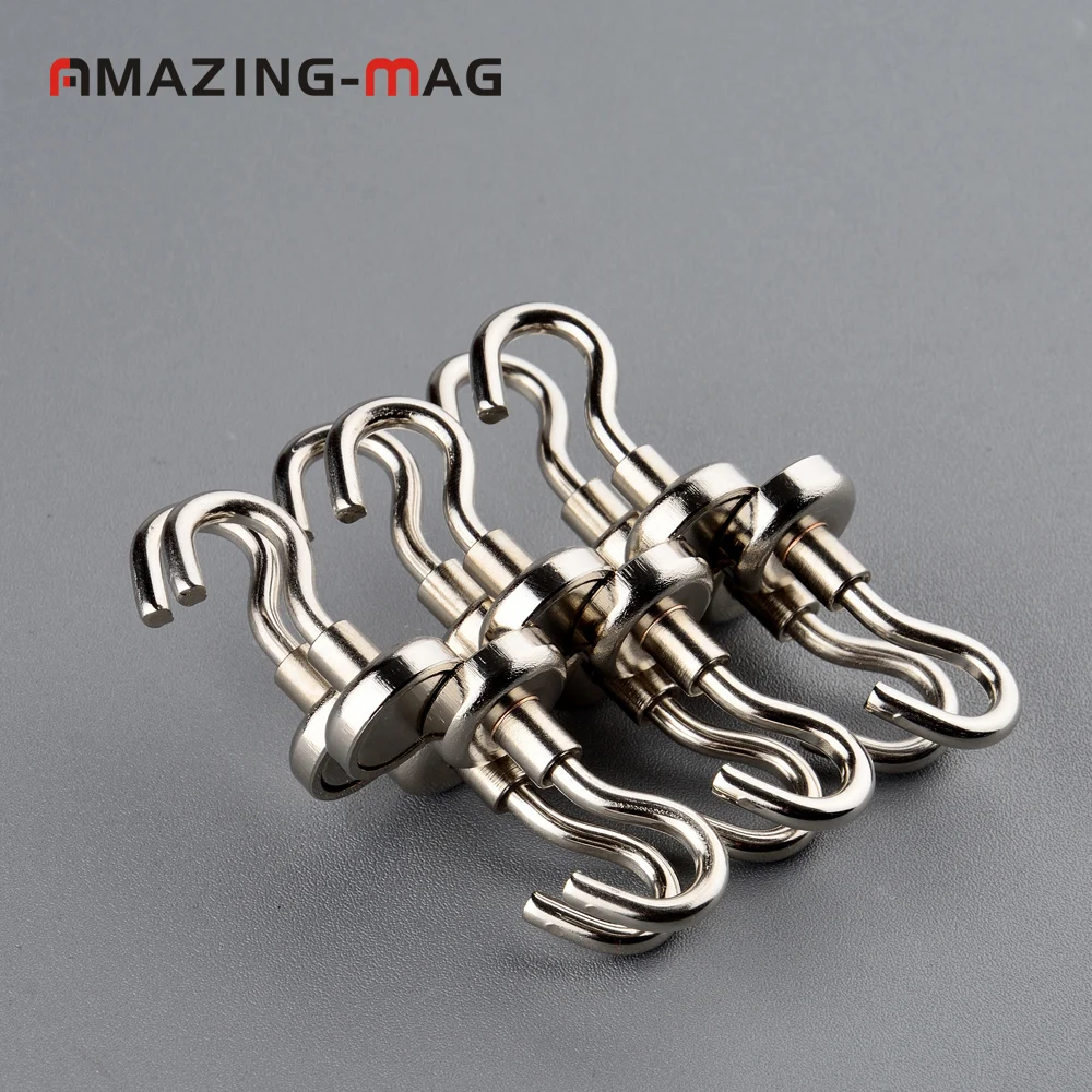 12PK 6.5KG Vertical Pull-force Neodymium Magnetic Hook D16*5mm Magnet Base Removable Hook Storage Ceiling Fridge Multi Use