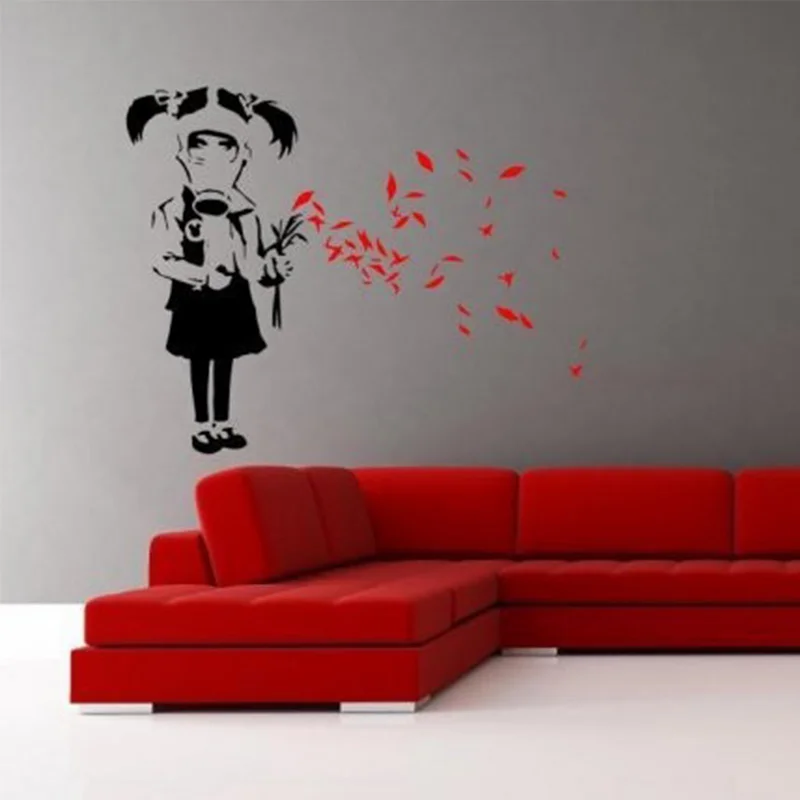 Enhanced Striking Wall Decor Vinyls Modern Art Banksy Gas Mask Girl Art Wall Sticker Banksy Wall Stickers Ome Decor Living Room