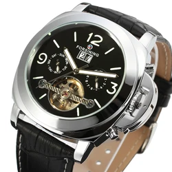 Forsining Top Luxury Automatic Men's Watch Mechanical Watch Tourbillon Men Sport Luminous Clock Male Leather Retro Wristwatches