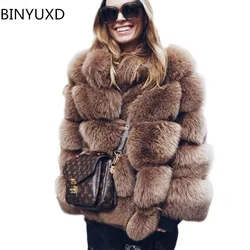 BINYUXD High Quality Thicken Pink Faux Fur Coat Women Plus Size Stand Collar Long Sleeve Faux Fur Jacket gilet fourrure bontjas