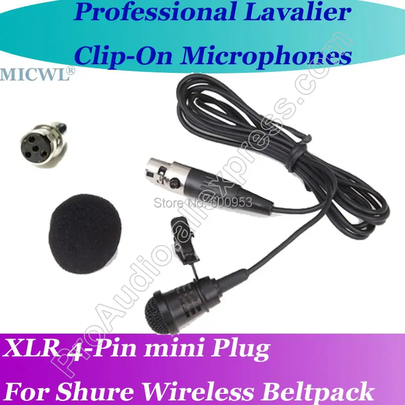 

MICWL TA4F Professional Microfone Lavalier para Lapel Microphone for Shure Wireless Beltpack with XLR Mini 4Pin Plug