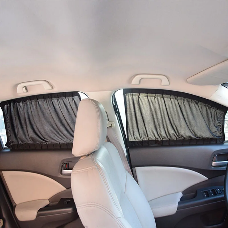2 x Update 70L Aluminum Alloy Elastic Auto Car Side Window Sunshade Curtain Sun Visor Blinds- Black/Beige/Gray