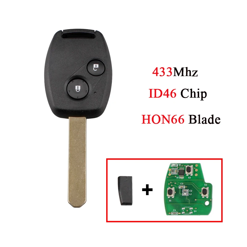 2/3 Buttons Car Remote Control Key 433Mhz For Honda Accord Civic 2003- 2007 Key Fob Case With ID46 Chip HON66 Uncut Blade