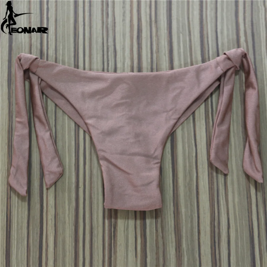 Bikini brasileño con Tanga unicolor para mujer, traje de baño Sexy con parte inferior ajustable, bragas, ropa interior, traje de baño con Tanga