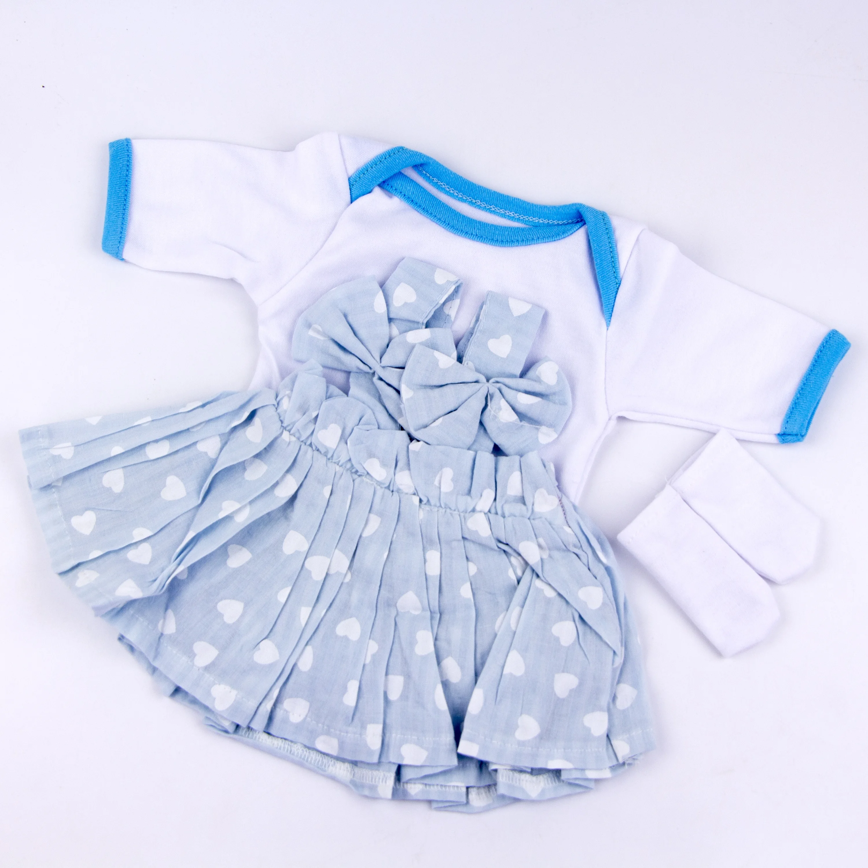 KEIUMI Light Blue Lovely Baby Girl Doll Dress Suit For 19 Inch Reborn Baby Doll With Pretty Heart For Kids Doll Collection