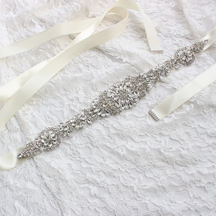 SLBRIDAL Wedding Accessories Crystal Wedding Belt Satin Rhinestone Evening Prom Dress Belt Bridal Ribbon Sash Bridesmaids Women