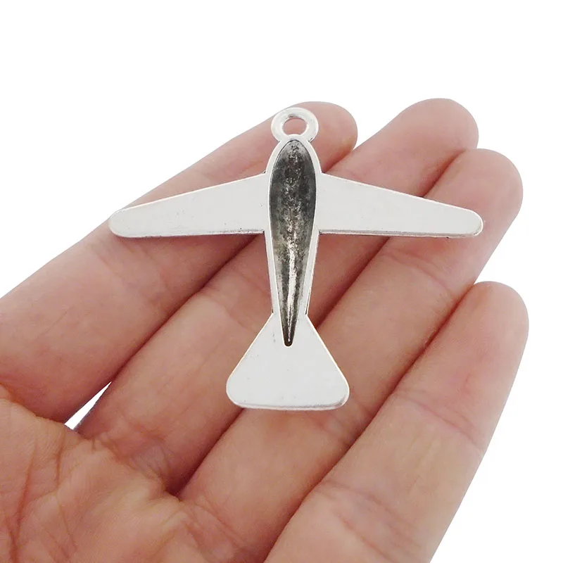 ZXZ 5pcs Antique Silver Large Aeroplane Airplane Plane Aviation Charms Pendants for Necklace Jewelry Making Findings 52x46mm