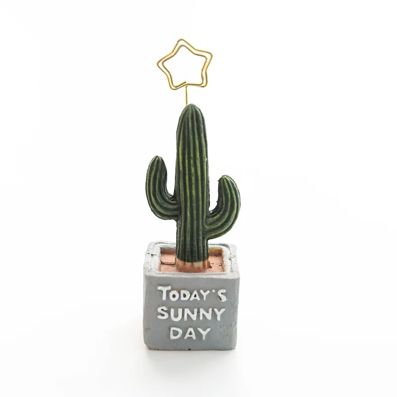 TUTU 4pcs/lot Cute Card Holder Cactus Resin Plant Decoration Stationery Photo Holder paper clip Office School Supplies H0256