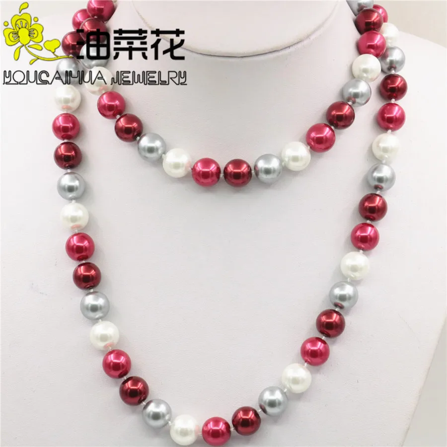 

Hot New Fashion 12mm Multicolor South Sea Shell Pearl Necklace Girl Fashion Jewelry Making Design Gifts For Girl Women 35" W0388