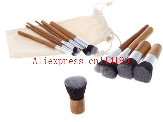 Wholesale 11Pcs/set  Makeup Brushes Cosmetics Tools Natural Bamboo Handle Eye Brushes Set Eyeshadow Foundation Mascara Set