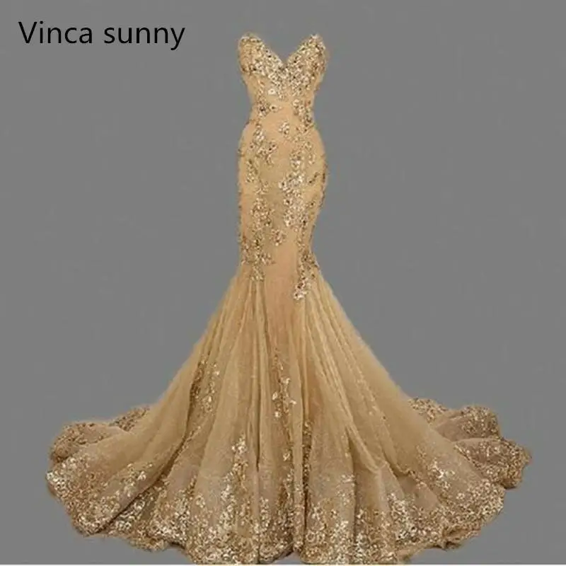 vestido de festa Luxury Evening Gowns Sweetheart robe de soiree Gold Sequins Mermaid Evening Dresses Long 2024 Best Selling