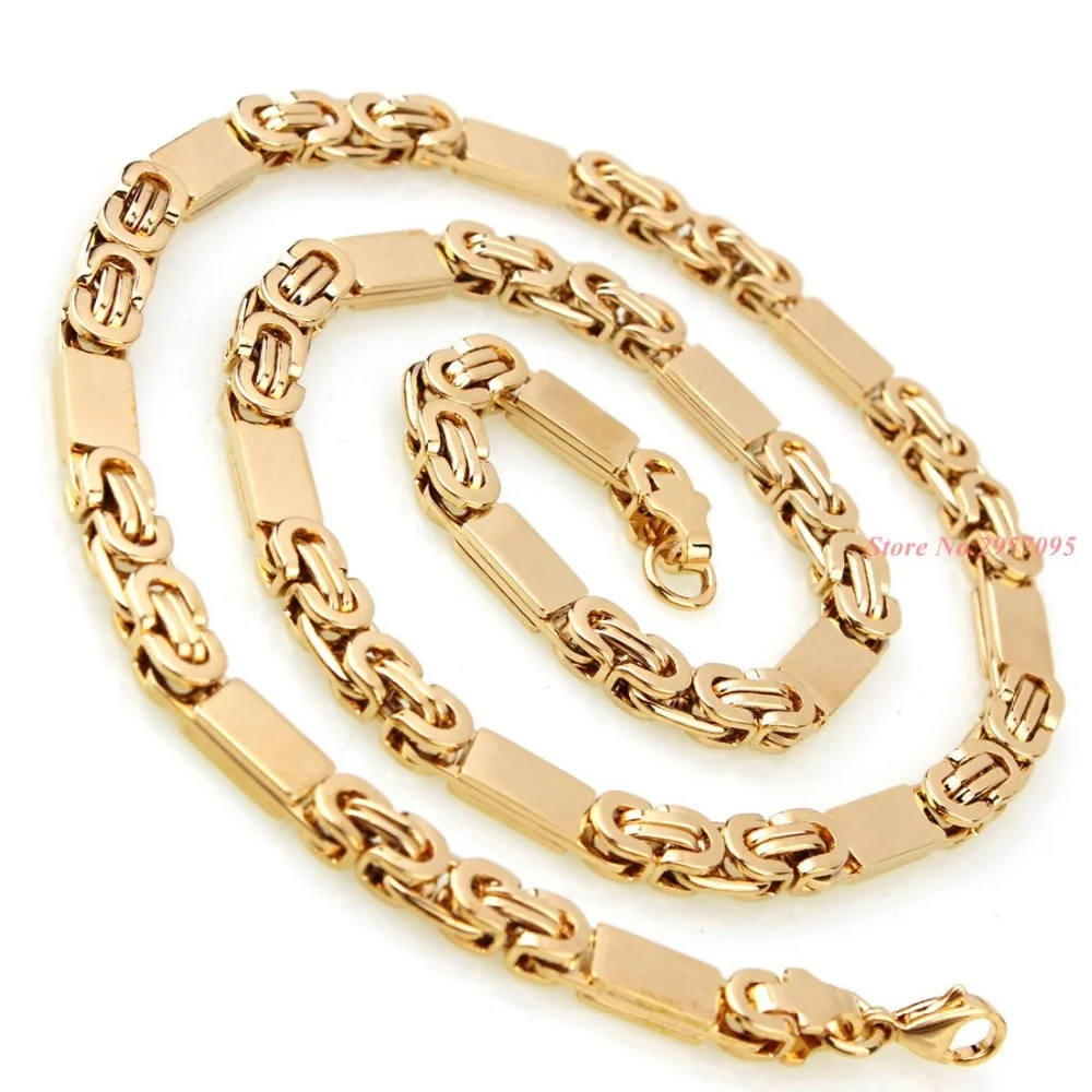 6mm Wide Any Length Gold Color Byzantine Stainless Steel Necklace Boys Mens Chain Necklace Fashion Jewelry