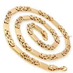 6mm Wide Any Length Gold Color Byzantine Stainless Steel Necklace Boys Mens Chain Necklace Fashion Jewelry