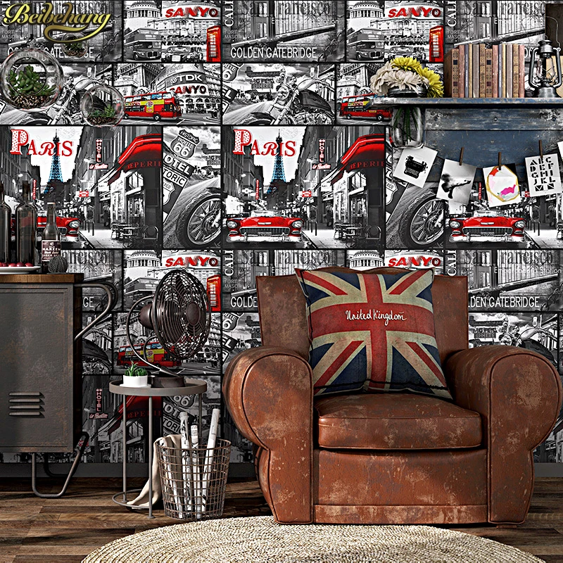

beibehang American retro vintage wallpaper industrial wind newspaper poster wall paper personality doodle cafe bar background