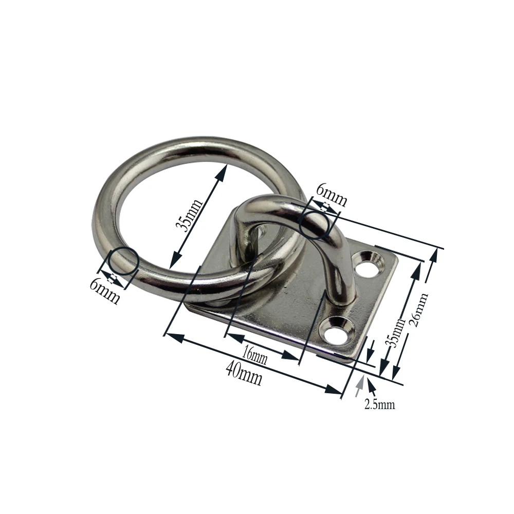 Stainless Steel Square Pad Eye Plate Eye Hook + Ring Marine Boat 304 stainless steel Ring Square Eye Plate 5mm 6mm 8mm